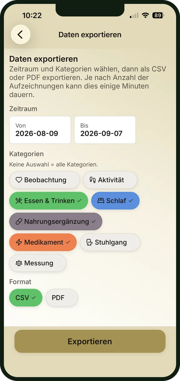 Datenexport als CSV oder PDF