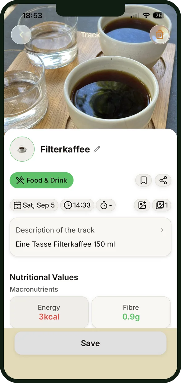 Une saisie de journal avec une photo dans NutriSpy